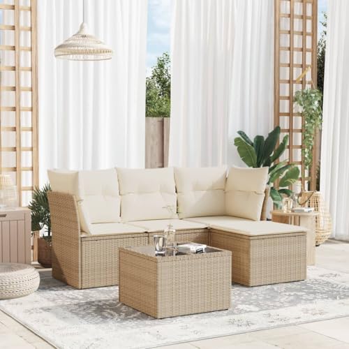 Massbinet Gartensofa Gartenmöbel Set Balkonmöbel Lounge Sofa für Garten Terasse Balkon Poly Rattan Mit Tisch Beige und Creme von Massbinet