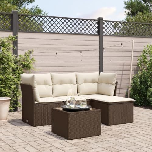 Massbinet Gartensofa Gartenmöbel Set Balkonmöbel Lounge Sofa für Garten Terasse Balkon Poly Rattan Mit Tisch Braun und Creme von Massbinet
