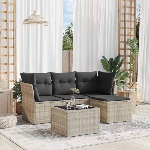 Massbinet Gartensofa Gartenmöbel Set Balkonmöbel Lounge Sofa für Garten Terasse Balkon Poly Rattan Mit Tisch Hellgrau von Massbinet