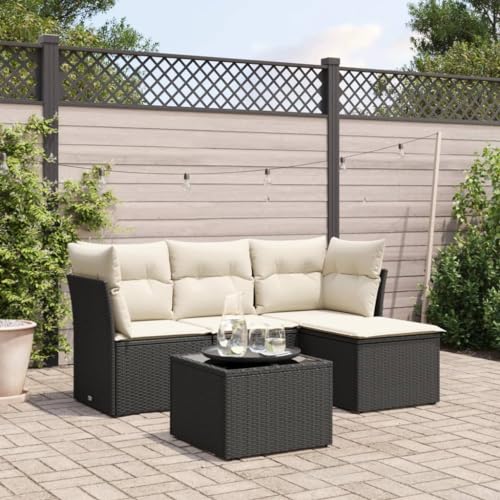 Massbinet Gartensofa Gartenmöbel Set Balkonmöbel Lounge Sofa für Garten Terasse Balkon Poly Rattan Mit Tisch Schwarz und Creme von Massbinet