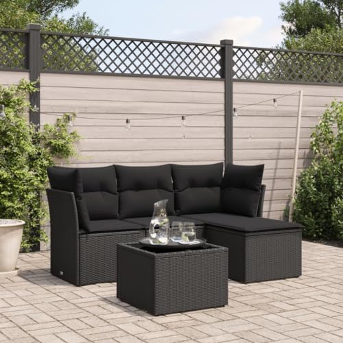 Massbinet Gartensofa Gartenmöbel Set Balkonmöbel Lounge Sofa für Garten Terasse Balkon Poly Rattan Mit Tisch Schwarz von Massbinet