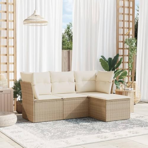Massbinet Gartensofa Gartenmöbel Set Balkonmöbel Lounge Sofa für Garten Terasse Balkon Poly Rattan Ohne Tisch Beige und Creme von Massbinet