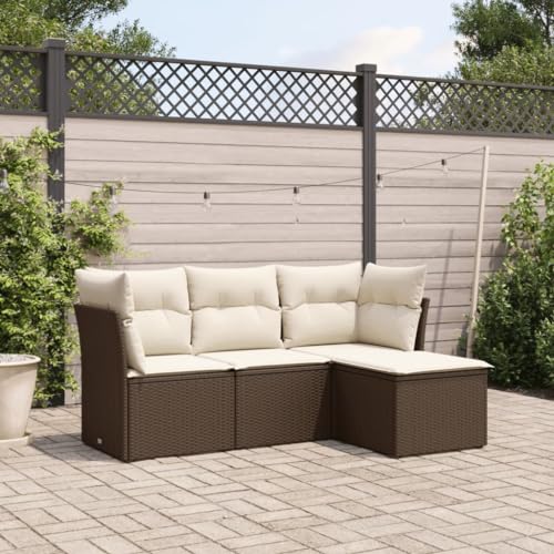 Massbinet Gartensofa Gartenmöbel Set Balkonmöbel Lounge Sofa für Garten Terasse Balkon Poly Rattan Ohne Tisch Braun und Creme von Massbinet