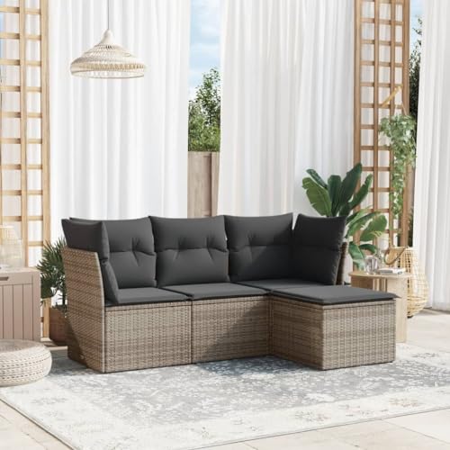 Massbinet Gartensofa Gartenmöbel Set Balkonmöbel Lounge Sofa für Garten Terasse Balkon Poly Rattan Ohne Tisch Grau von Massbinet