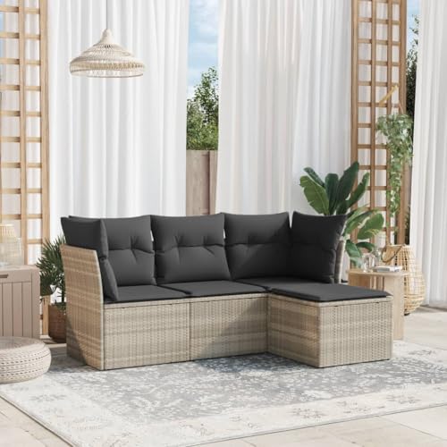 Massbinet Gartensofa Gartenmöbel Set Balkonmöbel Lounge Sofa für Garten Terasse Balkon Poly Rattan Ohne Tisch Hellgrau von Massbinet