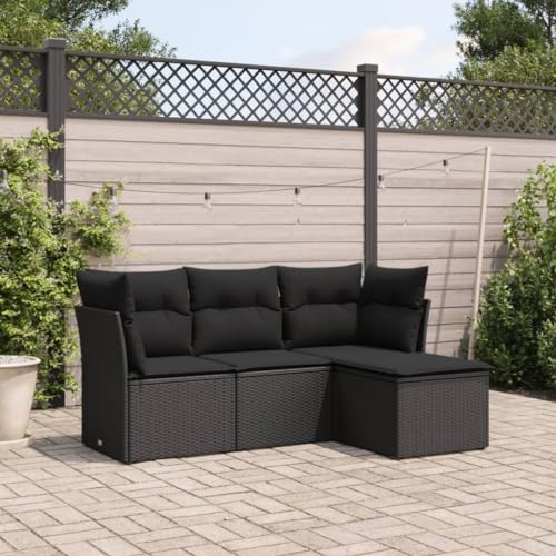 Massbinet Gartensofa Gartenmöbel Set Balkonmöbel Lounge Sofa für Garten Terasse Balkon Poly Rattan Ohne Tisch Schwarz von Massbinet