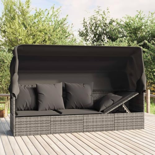Massbinet Gartensofa Outdoor Loungebett Beide Seiten Lassensich Nach Oben und Unter Verstellen mit Faltbares Dach Poly Rattan Grau von Massbinet