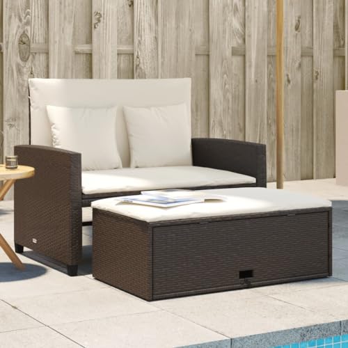Massbinet Gartensofa mit Kissen 2 Sitzer Garten Loungesofa Poly Rattan Braun und Creme von Massbinet