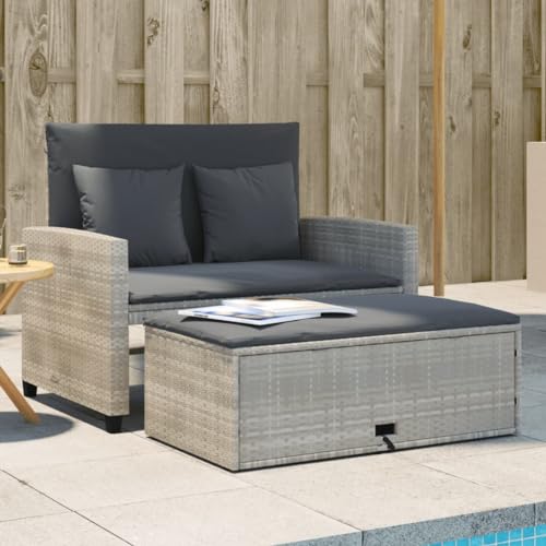 Massbinet Gartensofa mit Kissen 2 Sitzer Garten Loungesofa Poly Rattan Hellgrau von Massbinet