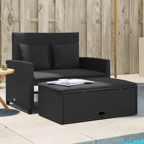 Massbinet Gartensofa mit Kissen 2 Sitzer Garten Loungesofa Poly Rattan Schwarz von Massbinet