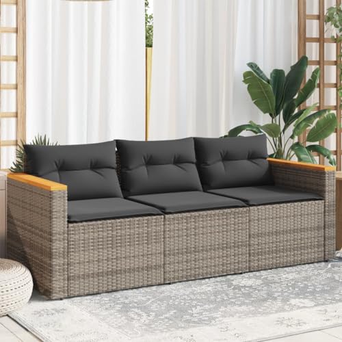 Massbinet Gartensofa mit Kissen 3 Sitzer Garten Loungesofa Poly Rattan Grau von Massbinet