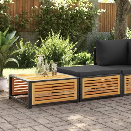 Massbinet Gartentisch mit Hocker Massivholz Akazie Anthrazit von Massbinet