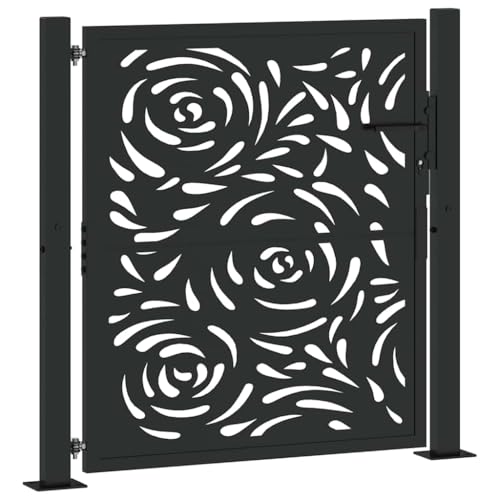 Massbinet Gartentor Schwarz 105x106 cm Stahl Flammen-Design von Massbinet