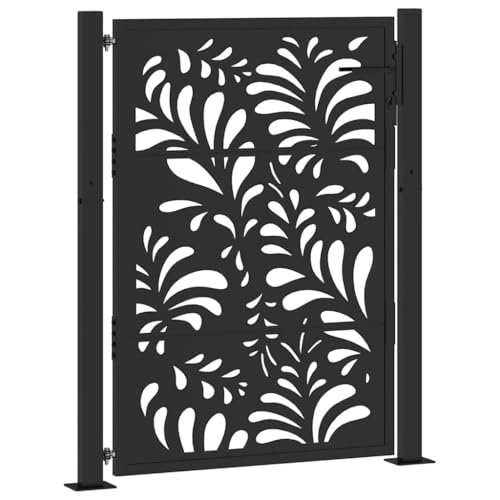 Massbinet Gartentor Schwarz 105x130 cm Stahl Wellen-Design von Massbinet