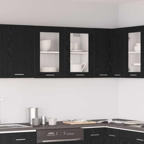 Massbinet Hängender Glaskasten mit Regal Schwarze Eiche 80 x 31 x 60 cm Moderner Stil Anti-Kipp-Design Holz für Mehrzweckschrank Vorratsschrank für Küche, Wohnzimmer, Esszimmer von Massbinet