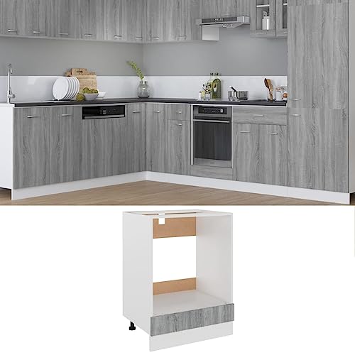 Massbinet Herdumbauschrank Lyon Grau Sonoma 60x46x81,5 cm Holzwerkstoff Moderner Stil Anti-Kipp-Design Holz für Mehrzweckschrank Vorratsschrank für Küche, Wohnzimmer, Esszimmer von Massbinet