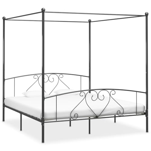 Massbinet Himmelbett-Gestell Grau Metall 180 x 200 cm Gästebett Jugendbett für Schlafzimmer Gästezimmer Bettrahmen mit Kopfteil Viel Stauraum unter dem Bett von Massbinet