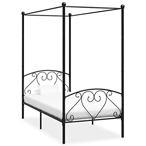 Massbinet Himmelbett-Gestell Schwarz Metall 120 x 200 cm Gästebett Jugendbett für Schlafzimmer Gästezimmer Bettrahmen mit Kopfteil Viel Stauraum unter dem Bett von Massbinet