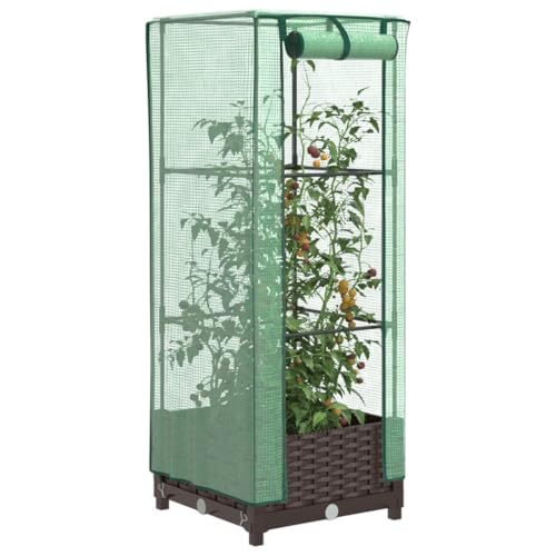 Massbinet Hochbeet mit Bruchfestes Material Blumentöpfe & Pflanzgefäße Gewächshaus-Aufsatz Rattan-Optik 40x40x123 cm von Massbinet