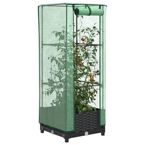Massbinet Hochbeet mit Gewächshaus-Aufsatz Bruchfestes Material Rattan-Optik 40x40x123 cm von Massbinet