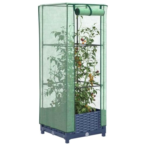 Massbinet Hochbeet mit Gewächshaus-Aufsatz Rattan-Optik 40x40x123 cm Wetterfest Blumentöpfe & Pflanzgefäße von Massbinet