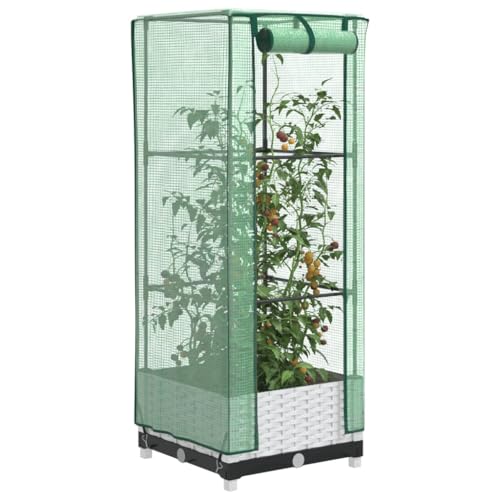 Massbinet Hochbeet mit Gewächshaus-Aufsatz Robust Witterungs Frostbeständig Rattan-Optik 40x40x123 cm von Massbinet