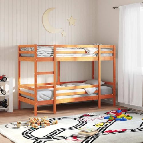Massbinet Hochbett mit Leiter & Zwei Liegeflächen Platzsparendes Kinder Etagenbett Teilmassive Kiefer Wachsbraun 90x200 cm Massivholz Massbinet Hochbett mit Leiter & Zwei Liegeflächen Platzsparendes Kinder Etagenbett Teilmassive Kiefer Wachsbraun 90x200 cm Massivholz von Massbinet