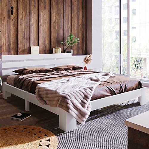 Massbinet Holzbett Doppelbett aus Bettgestell mit Kopfteil mit Lattenrost-200 x 140 cm Massivholz Massiv Doppelbett als Kieferbett verwendbar Massbinet Holzbett Doppelbett aus Bettgestell mit Kopfteil mit Lattenrost-200 x 140 cm Massivholz Massiv Doppelbett als Kieferbett verwendbar von Massbinet
