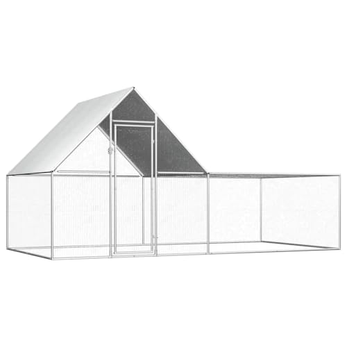 Massbinet Hühnerkäfig Freilaufgehege Hühnerstall 4x2x2 m Verzinkter Stahl Linker Kirchturm mit Dach von Massbinet