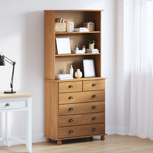 Massbinet Hutch 'ASKIM'Honigbraun 91x40x199.5 cm Massives Holz Kiefer Buffetschrank mit Arbeitsplatte Massbinet Hutch 'ASKIM'Honigbraun 91x40x199.5 cm Massives Holz Kiefer Buffetschrank mit Arbeitsplatte von Massbinet