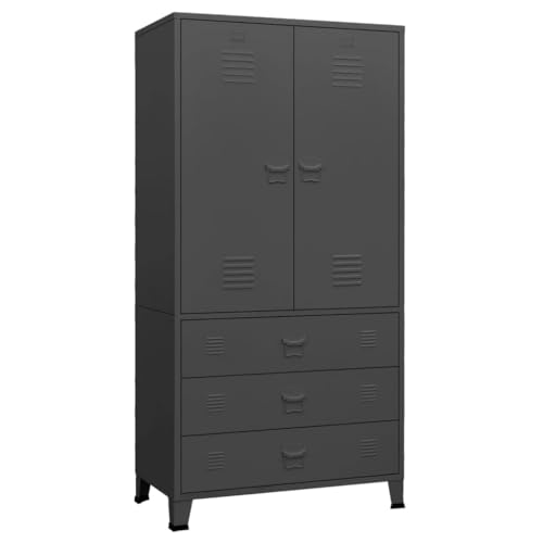 Massbinet Industrial Kleiderschrank Anthrazit 90x50x180 cm Metall Moderner Kleiderschrank Korrosionsbeständig mit Fächern von Massbinet