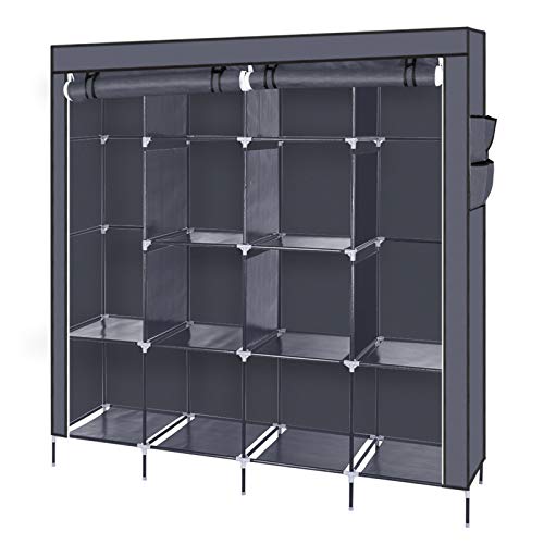 Massbinet Kleiderschrank mit 4 Reihen hohen Füßen und 4 Seitentaschen 169.5 x 44 x 168.5/181.5 cm Vliesstoff Grau von Massbinet