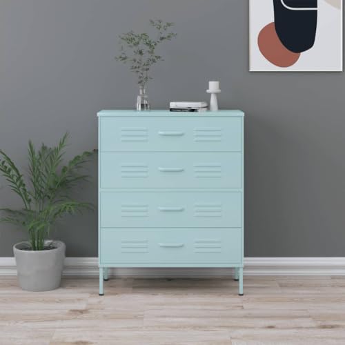 Massbinet Kommode Minzgrün 80x35x101,5 cm Stahl Modernes Robustes und langlebiges korrosionsbeständiges Sideboard mit Schubladen von Massbinet