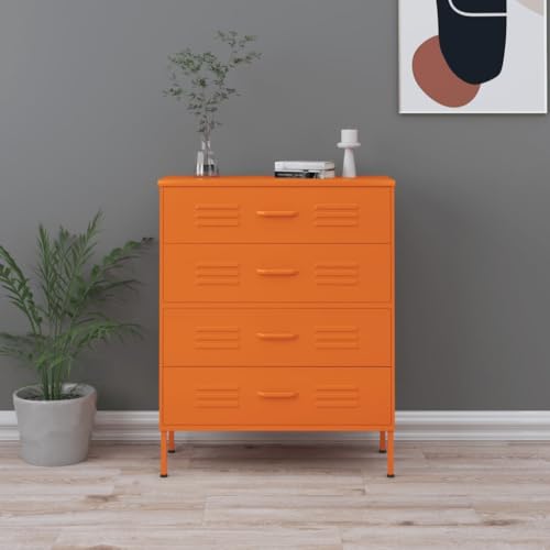 Massbinet Kommode Orange 80x35x101,5 cm Stahl Modernes Robustes und langlebiges korrosionsbeständiges Sideboard mit Schubladen von Massbinet