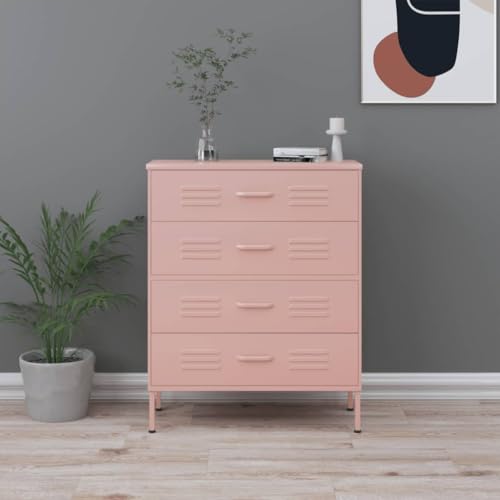 Massbinet Kommode Rosa 80x35x101,5 cm Stahl Modernes Robustes und langlebiges korrosionsbeständiges Sideboard mit Schubladen von Massbinet