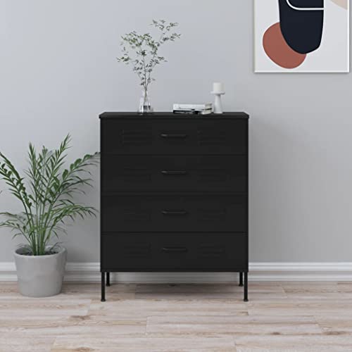 Massbinet Kommode Schwarz 80x35x101,5 cm Stahl Modernes Sideboard im Industriestil Stahlsideboard mit Schublade von Massbinet