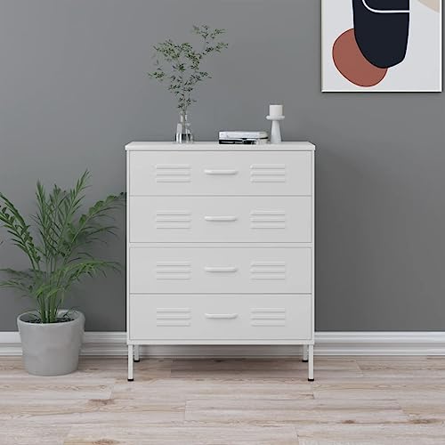 Massbinet Kommode Weiß 80x35x101,5 cm Stahl Modernes Robustes und langlebiges korrosionsbeständiges Sideboard mit Schubladen von Massbinet