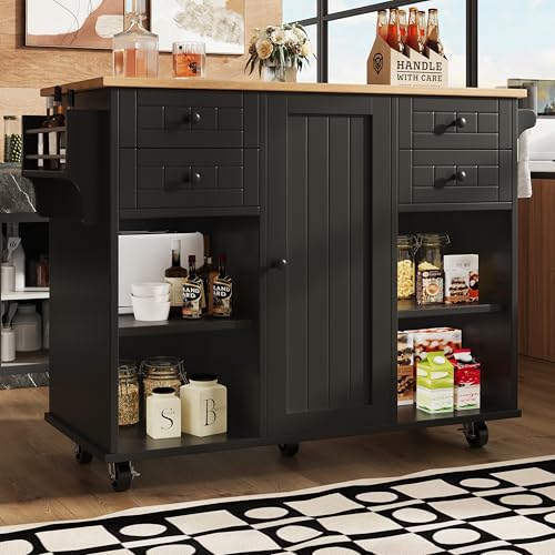 Massbinet Kücheninsel Abnehmbare Trennwände Küchenschrank Esszimmerwagen mit Arbeitsplatte Buffetschrank Esszimmerwagen mit Holzmaserung Buffetschrank (127×46×915cm) Schwarz von Massbinet