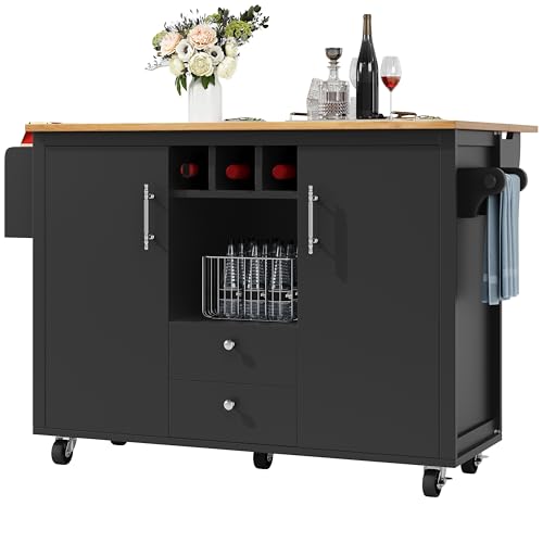Massbinet Kücheninsel Buffetschrank 120 x 73 (45) x 92 cm Küchenschrank und klappbarer Arbeitsplatte mit Handtuchhalter Gewürzregal Türregal Weinregal und verstellbaren Einlegeböden schwarz von Massbinet