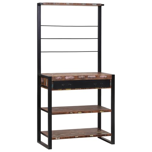 Massbinet Küchenregal Bunt 80x40x160 cm Aus solidem recyceltem Holz Küchenutensilienhalter mit Holzsockel für Küchenar von Massbinet