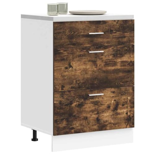 Massbinet Küchenunterschrank Lyon Räuchereiche Holzwerkstoff Moderner Stil Anti-Kipp-Design Holz für Mehrzweckschrank Vorratsschrank für Küche, Wohnzimmer, Esszimmer von Massbinet