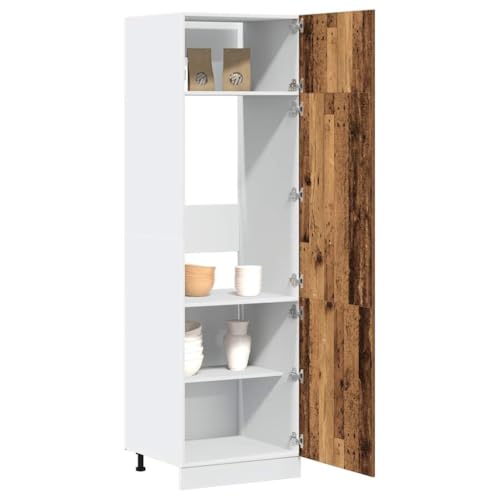 Massbinet Kühlumbauschrank Lyon Altholz-Optik 60x57x207 cm Holzwerkstoff Moderner Stil Anti-Kipp-Design Holz für Mehrzweckschrank Vorratsschrank für Küche, Wohnzimmer, Esszimmer von Massbinet