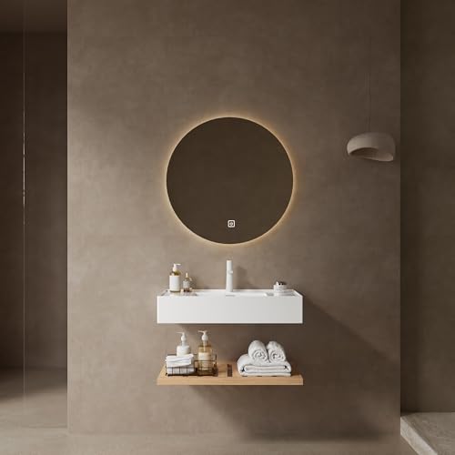 Massbinet LEDE 75cm Badezimmerschrank Waschbecken, Waschtischunte, Hängendes weißes rechteckiges Acrylbecken, Gestreifte Regalschicht, Wasserhahn Nicht im Lieferumfang enthalten von Massbinet