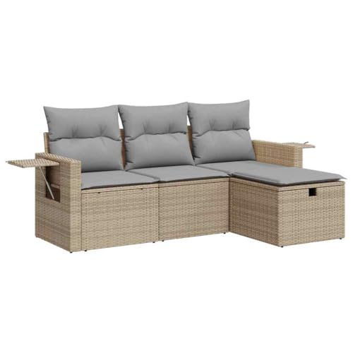 Massbinet Lounge Sofa Gartenmöbel Set Balkonmöbel Stauraum mit wasserfestem Beutel und 1 Stück Aufbewahrungshocker Poly Rattan Beige und Grau von Massbinet