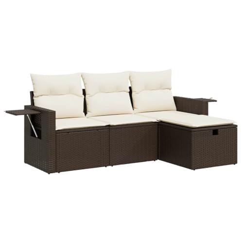 Massbinet Lounge Sofa Gartenmöbel Set Balkonmöbel Stauraum mit wasserfestem Beutel und 1 Stück Aufbewahrungshocker Poly Rattan Braun und Creme von Massbinet