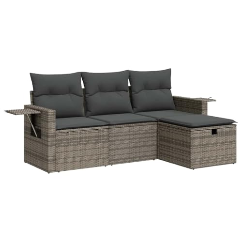 Massbinet Lounge Sofa Gartenmöbel Set Balkonmöbel Stauraum mit wasserfestem Beutel und 1 Stück Aufbewahrungshocker Poly Rattan Grau von Massbinet
