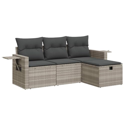 Massbinet Lounge Sofa Gartenmöbel Set Balkonmöbel Stauraum mit wasserfestem Beutel und 1 Stück Aufbewahrungshocker Poly Rattan Hellgrau von Massbinet