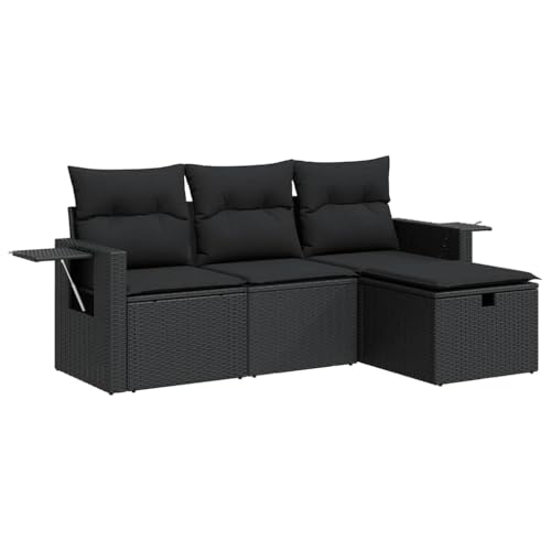 Massbinet Lounge Sofa Gartenmöbel Set Balkonmöbel Stauraum mit wasserfestem Beutel und 1 Stück Aufbewahrungshocker Poly Rattan Schwarz von Massbinet