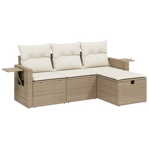 Massbinet Lounge Sofa Gartenmöbel Set Balkonmöbel mit 1 Stück Aufbewahrungshocker Modulares Design Poly Rattan Beige und Creme von Massbinet