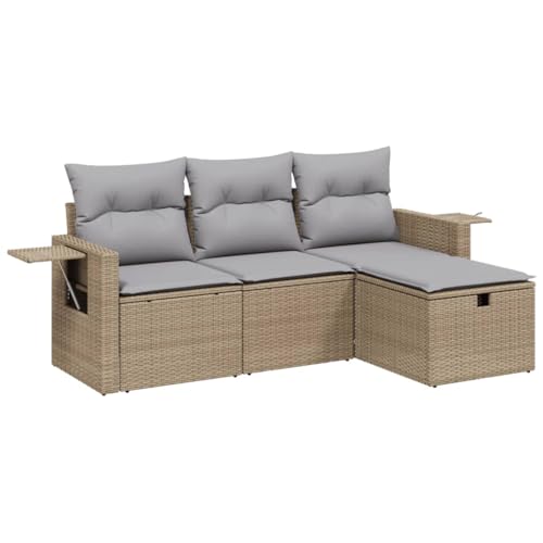 Massbinet Lounge Sofa Gartenmöbel Set Balkonmöbel mit 1 Stück Aufbewahrungshocker Modulares Design Poly Rattan Beige und Grau von Massbinet